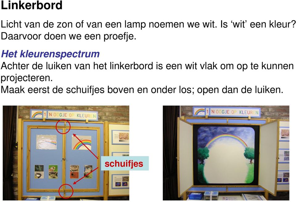 Het kleurenspectrum Achter de luiken van het linkerbord is een wit