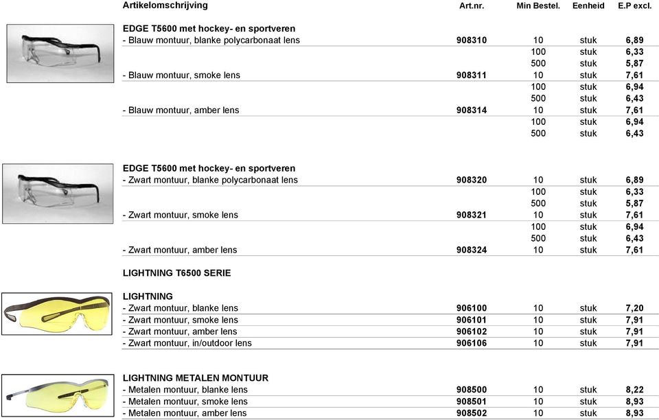 500 0 6,89 6,33 5,87 7,6 6,94 6,43 7,6 LIGHTNING - Zwart montuur, blanke lens - Zwart montuur, smoke lens - Zwart montuur, amber lens - Zwart montuur, in/outdoor lens 90600 9060 90602 90606 0 0 0