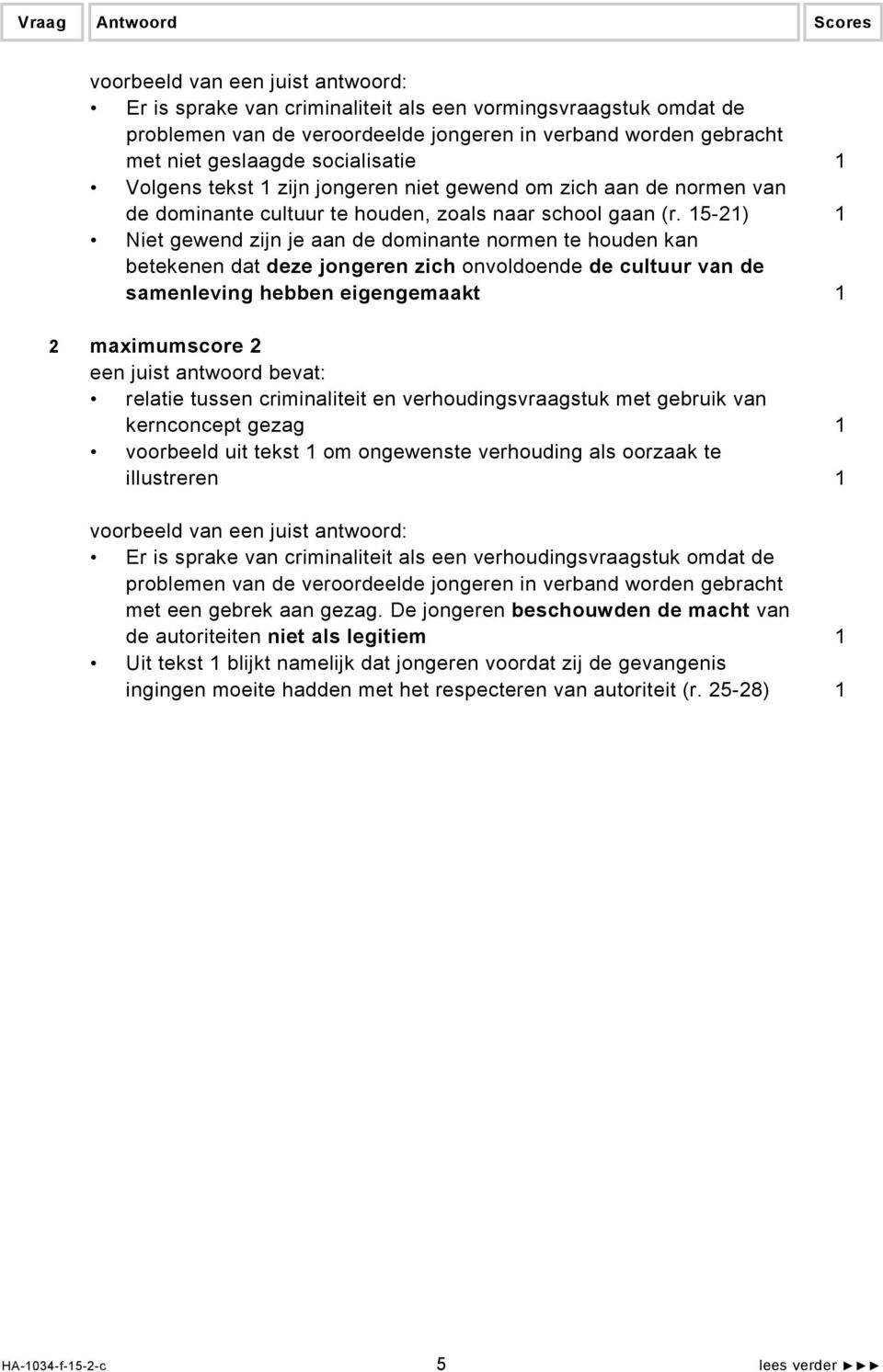 15-21) 1 Niet gewend zijn je aan de dominante normen te houden kan betekenen dat deze jongeren zich onvoldoende de cultuur van de samenleving hebben eigengemaakt 1 2 maximumscore 2 relatie tussen