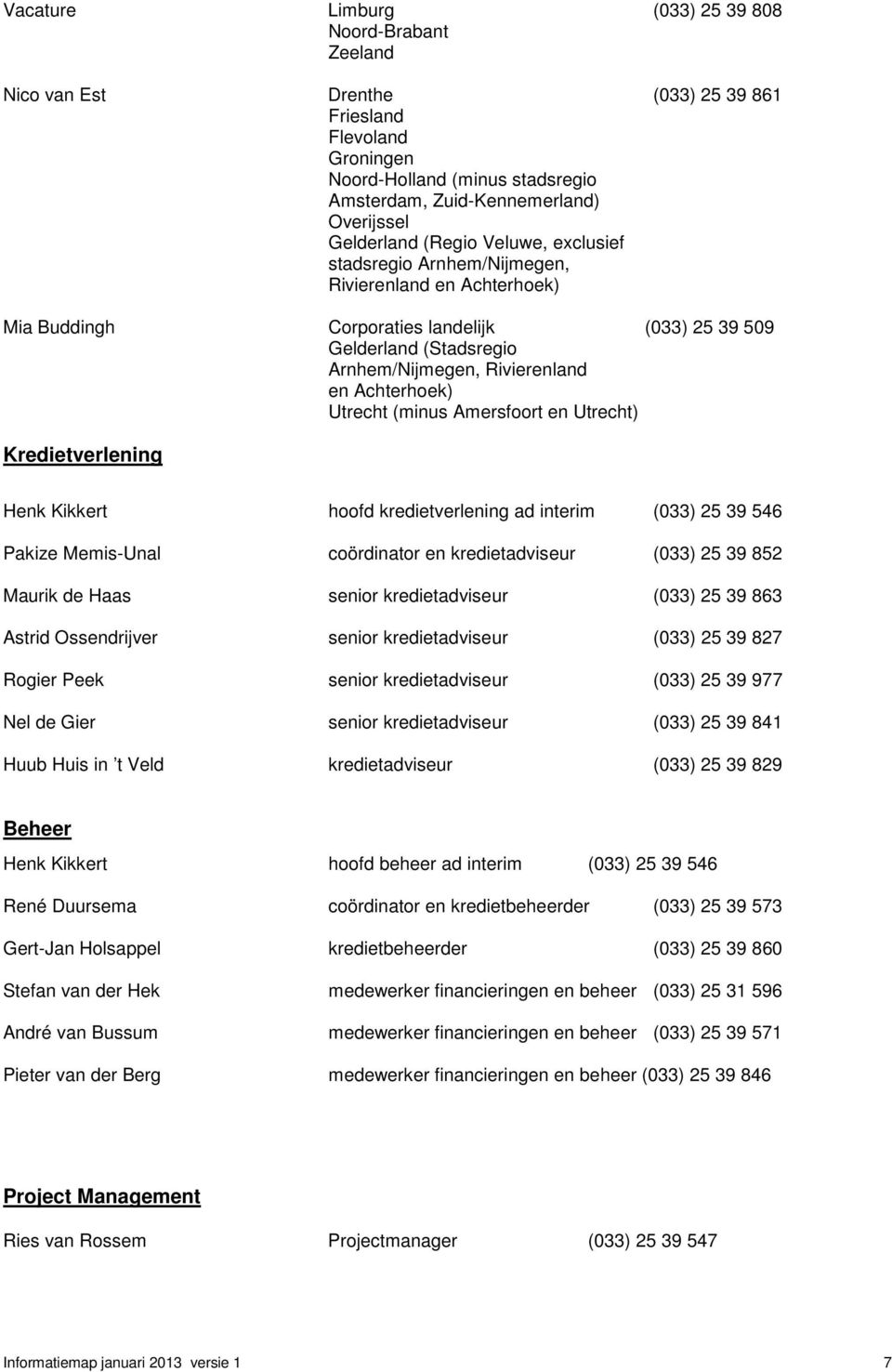 Achterhoek) Utrecht (minus Amersfoort en Utrecht) Kredietverlening Henk Kikkert hoofd kredietverlening ad interim (033) 25 39 546 Pakize Memis-Unal coördinator en kredietadviseur (033) 25 39 852