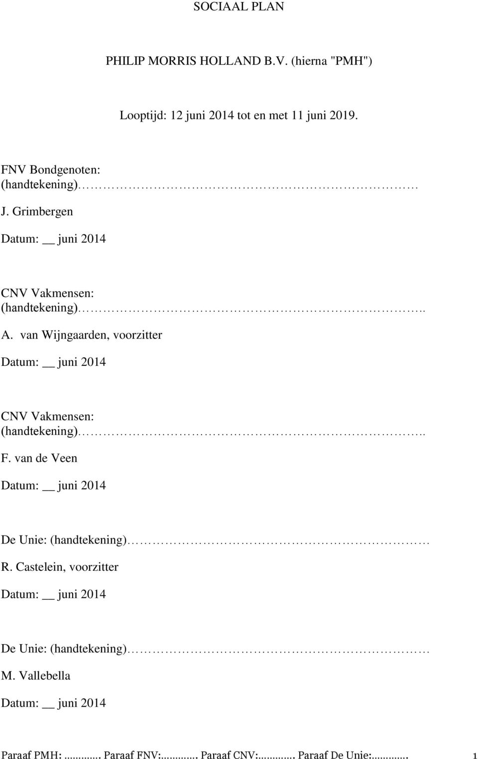 van Wijngaarden, voorzitter Datum: juni 2014 CNV Vakmensen: (handtekening).. F.