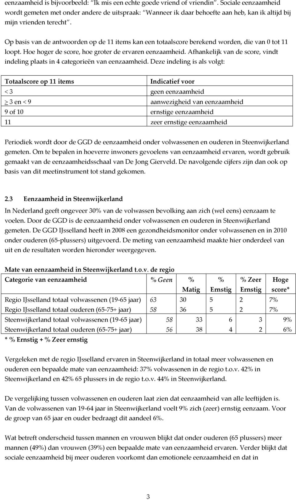 Op basis van de antwoorden op de 11 items kan een totaalscore berekend worden, die van 0 tot 11 loopt. Hoe hoger de score, hoe groter de ervaren eenzaamheid.