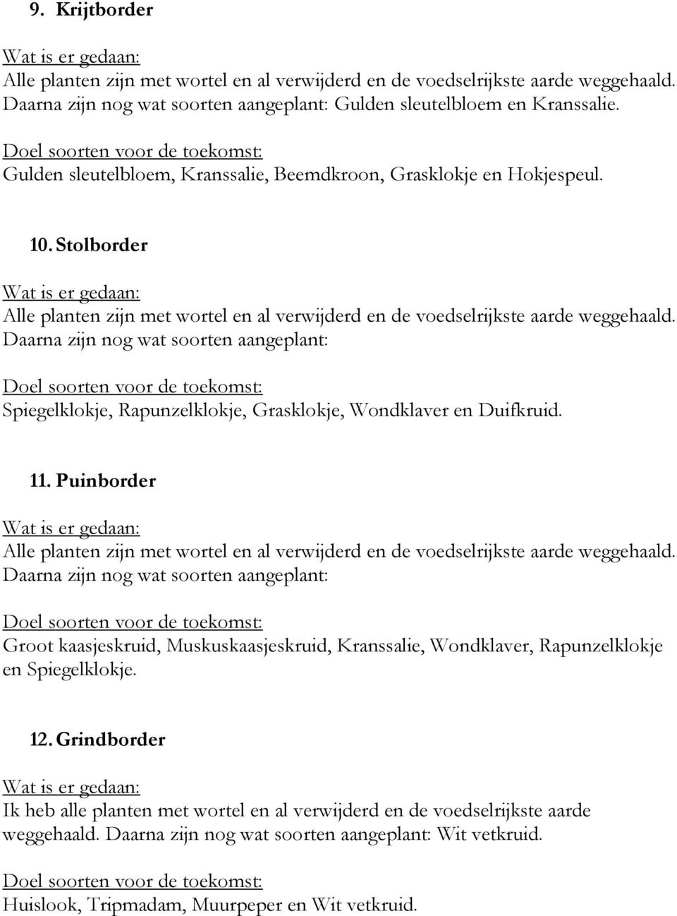 Puinborder Daarna zijn nog wat soorten aangeplant: Groot kaasjeskruid, Muskuskaasjeskruid, Kranssalie, Wondklaver, Rapunzelklokje en Spiegelklokje. 12.