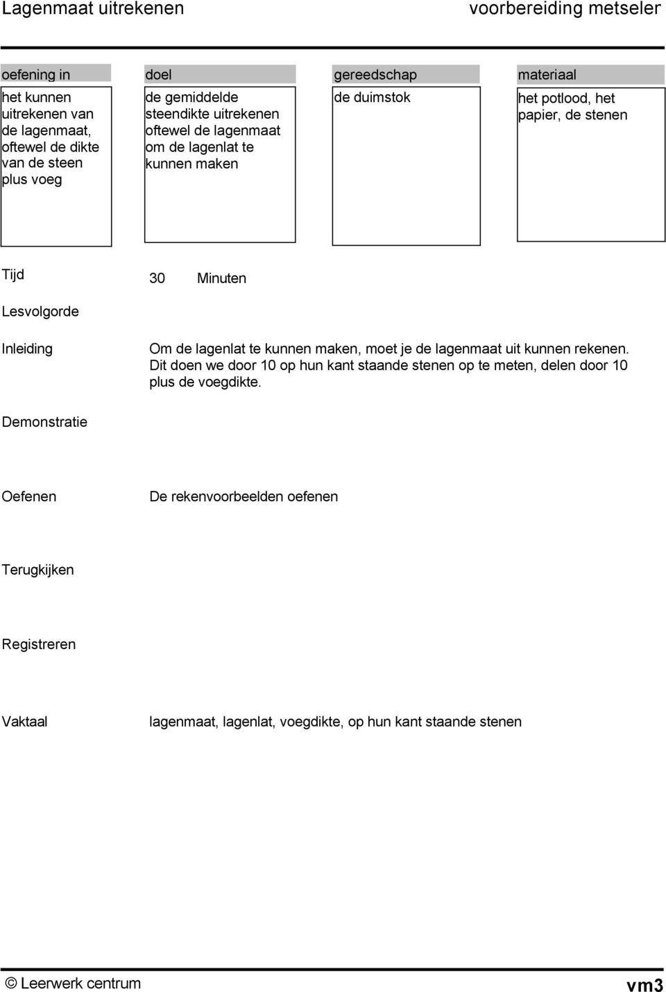 stenen Tijd 30 Om de lagenlat te kunnen maken, moet je de lagenmaat uit kunnen rekenen.