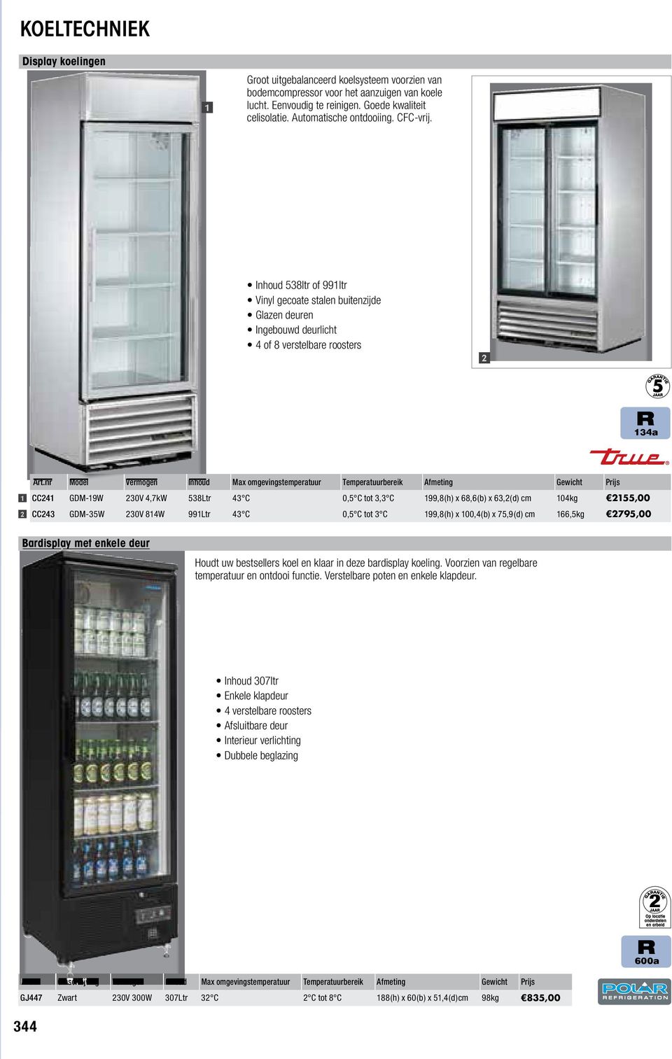 nr Model Vermogen Inhoud Max omgevingstemperatuur Temperatuurbereik Afmeting Gewicht Prijs CC4 GDM-9W 30V 4,7kW 538Ltr 43 C 0,5 C tot 3,3 C 99,8(h) x 68,6(b) x 63,(d) cm 04kg 55,00 CC43 GDM-35W 30V