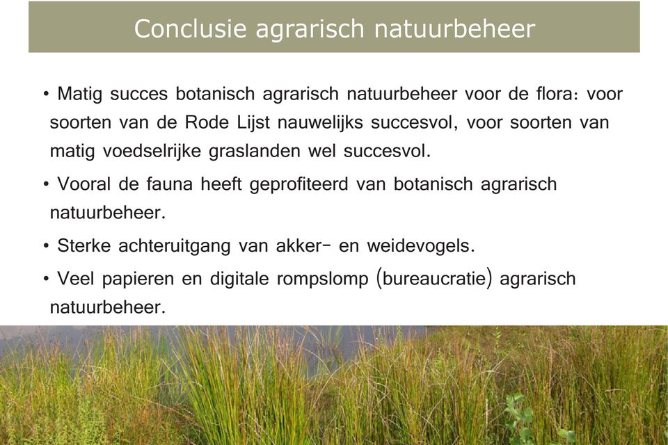 succesvol. Vooral de fauna heeft geprofiteerd van botanisch agrarisch natuurbeheer.