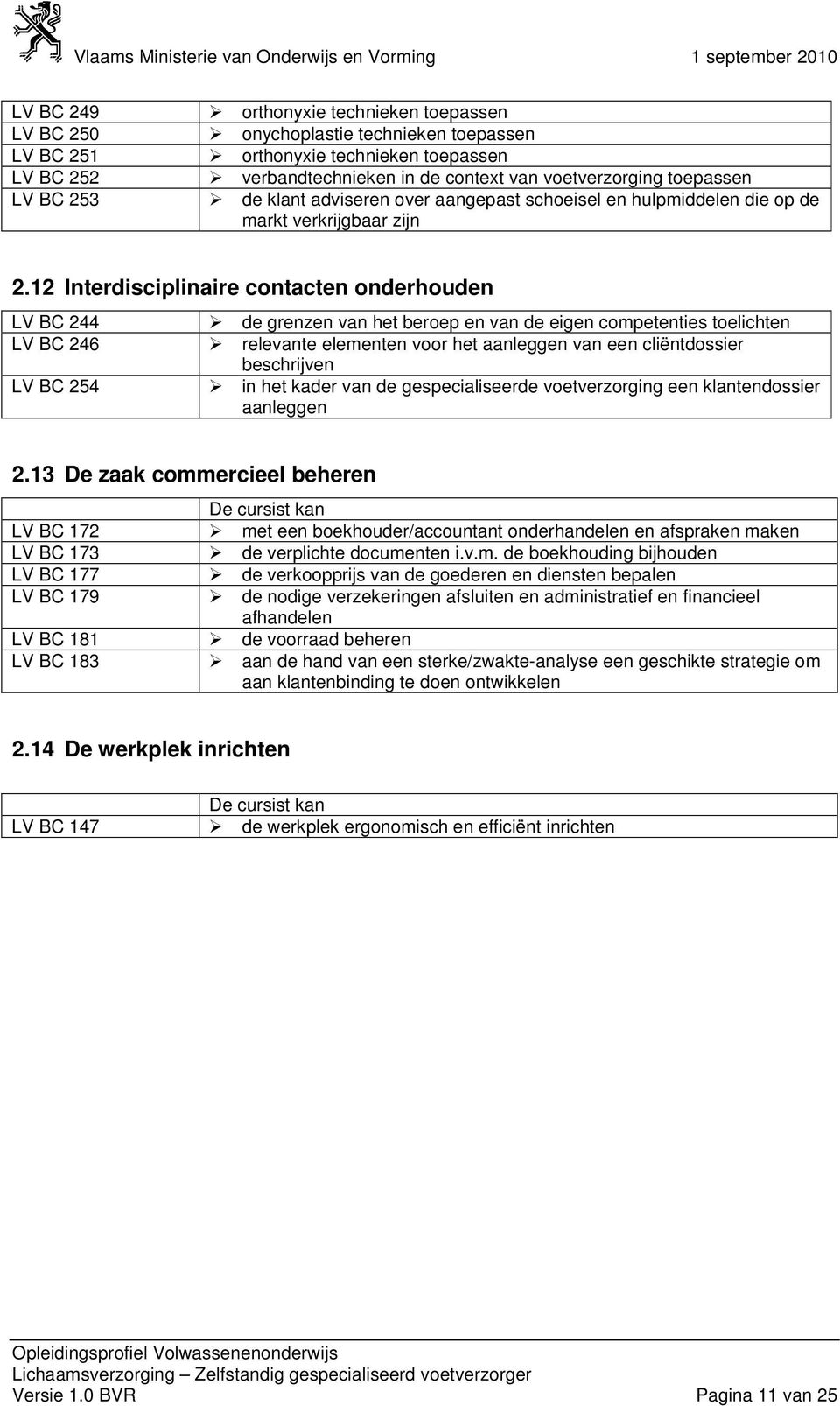 12 Interdisciplinaire contacten onderhouden LV BC 244 LV BC 246 LV BC 254 de grenzen van het beroep en van de eigen competenties toelichten relevante elementen voor het aanleggen van een