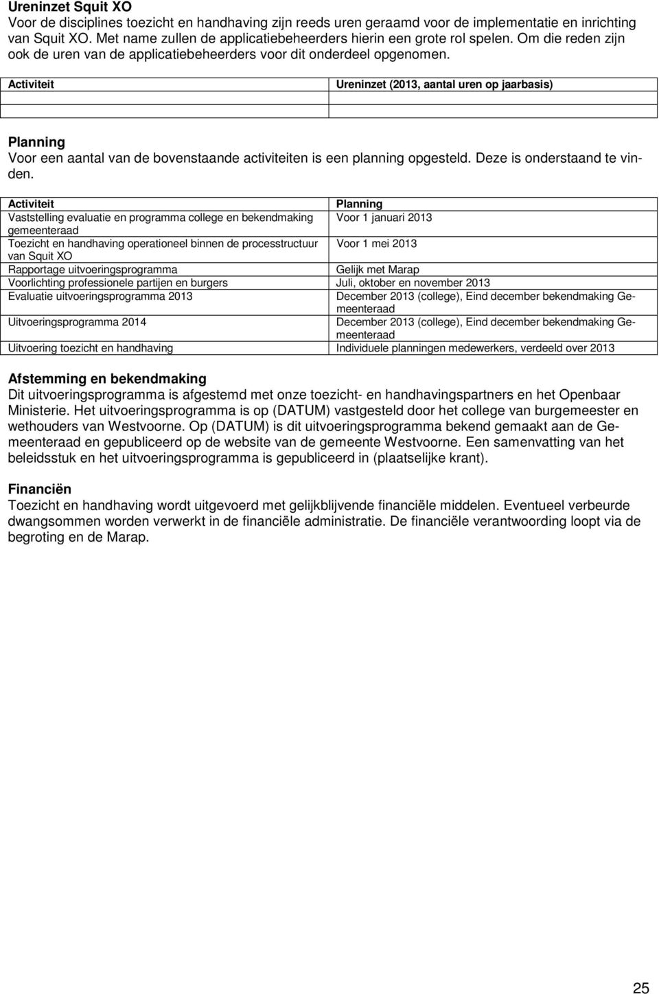 Planning Voor een aantal van de bovenstaande activiteiten is een planning opgesteld. Deze is onderstaand te vinden.