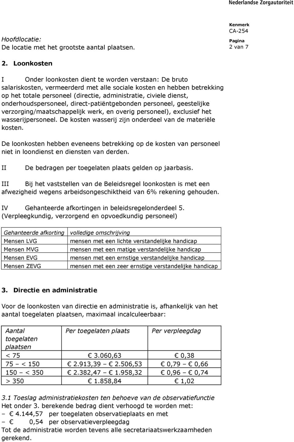 dienst, onderhoudspersoneel, direct-patiëntgebonden personeel, geestelijke verzorging/maatschappelijk werk, en overig personeel), exclusief het wasserijpersoneel.