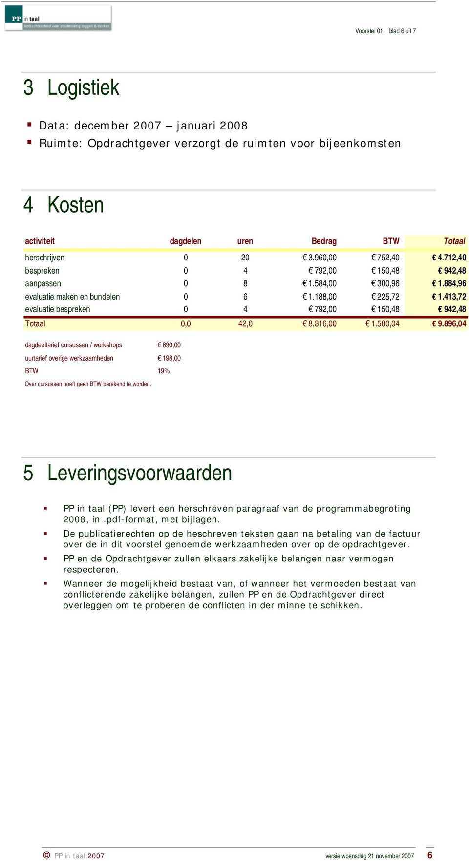 413,72 evaluatie bespreken 0 4 792,00 150,48 942,48 Totaal 0,0 42,0 8.316,00 1.580,04 9.