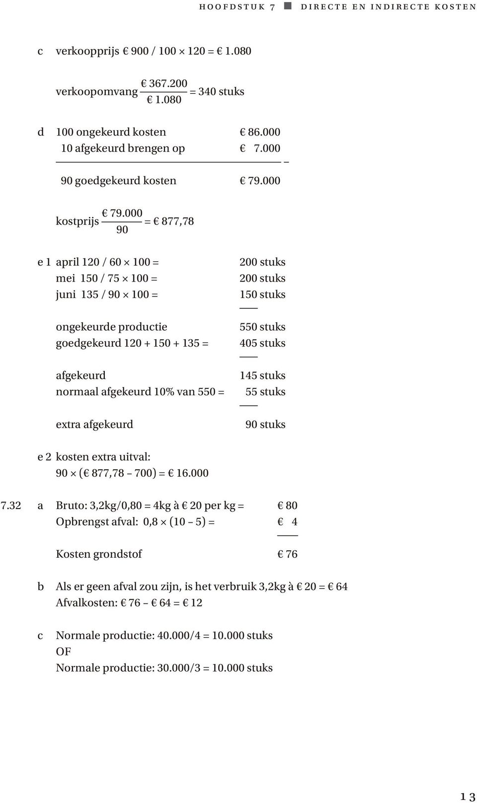 000 kostprijs = 877,78 e 1 april 120 / 60 100 = mei 150 / 75 100 = juni 135 / 100 = ongekeurde productie goedgekeurd 120 + 150 + 135 = afgekeurd normaal afgekeurd 10% van 550 = extra afgekeurd 200