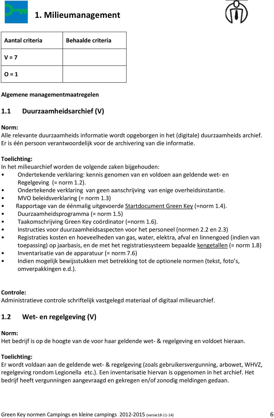 In het milieuarchief worden de volgende zaken bijgehouden: Ondertekende verklaring: kennis genomen van en voldoen aan geldende wet- en Regelgeving (= norm 1.2).