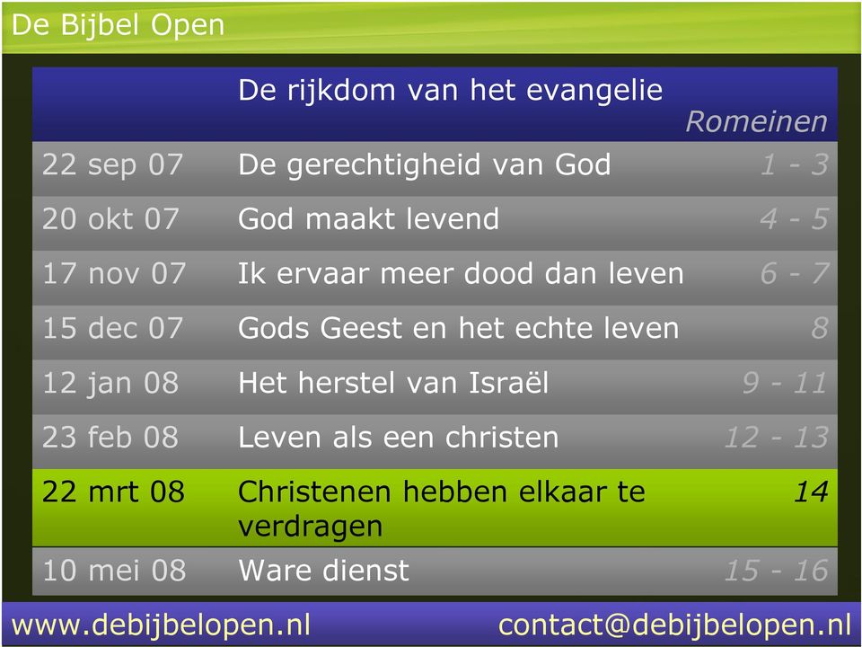 het echte leven Het herstel van Israël Leven als een christen Christenen hebben elkaar te