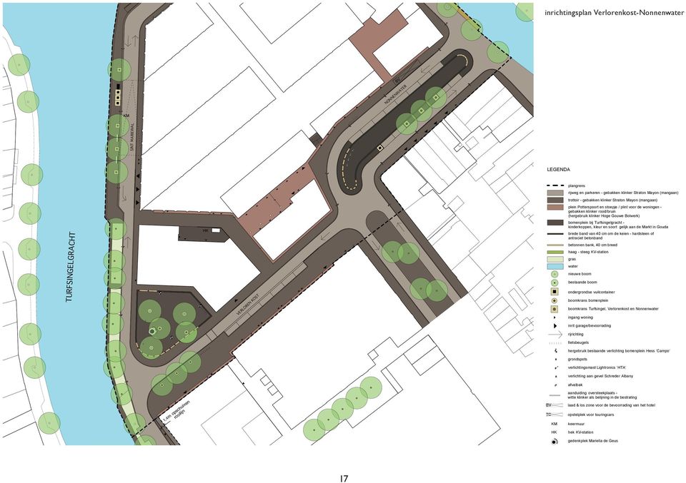 stoepje / plint voor de woningen - gebakken klinker rood/bruin (hergebruik klinker Hoge Gouwe Bolwerk) ondergrondse vu boomkrans bome boomkrans Turfs ingang woning TURFSINGELGRACHT HK VERLOREN KOST