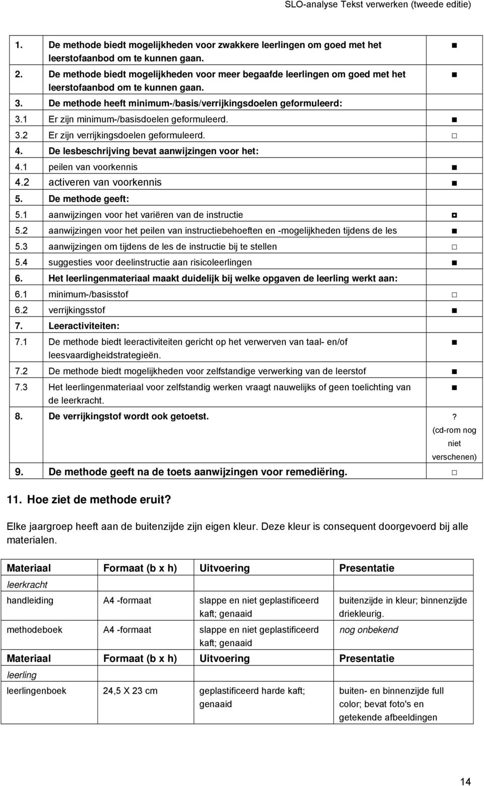 1 Er zijn minimum-/basisdoelen geformuleerd. 3.2 Er zijn verrijkingsdoelen geformuleerd. 4. De lesbeschrijving bevat aanwijzingen voor het: 4.1 peilen van voorkennis 4.2 activeren van voorkennis 5.