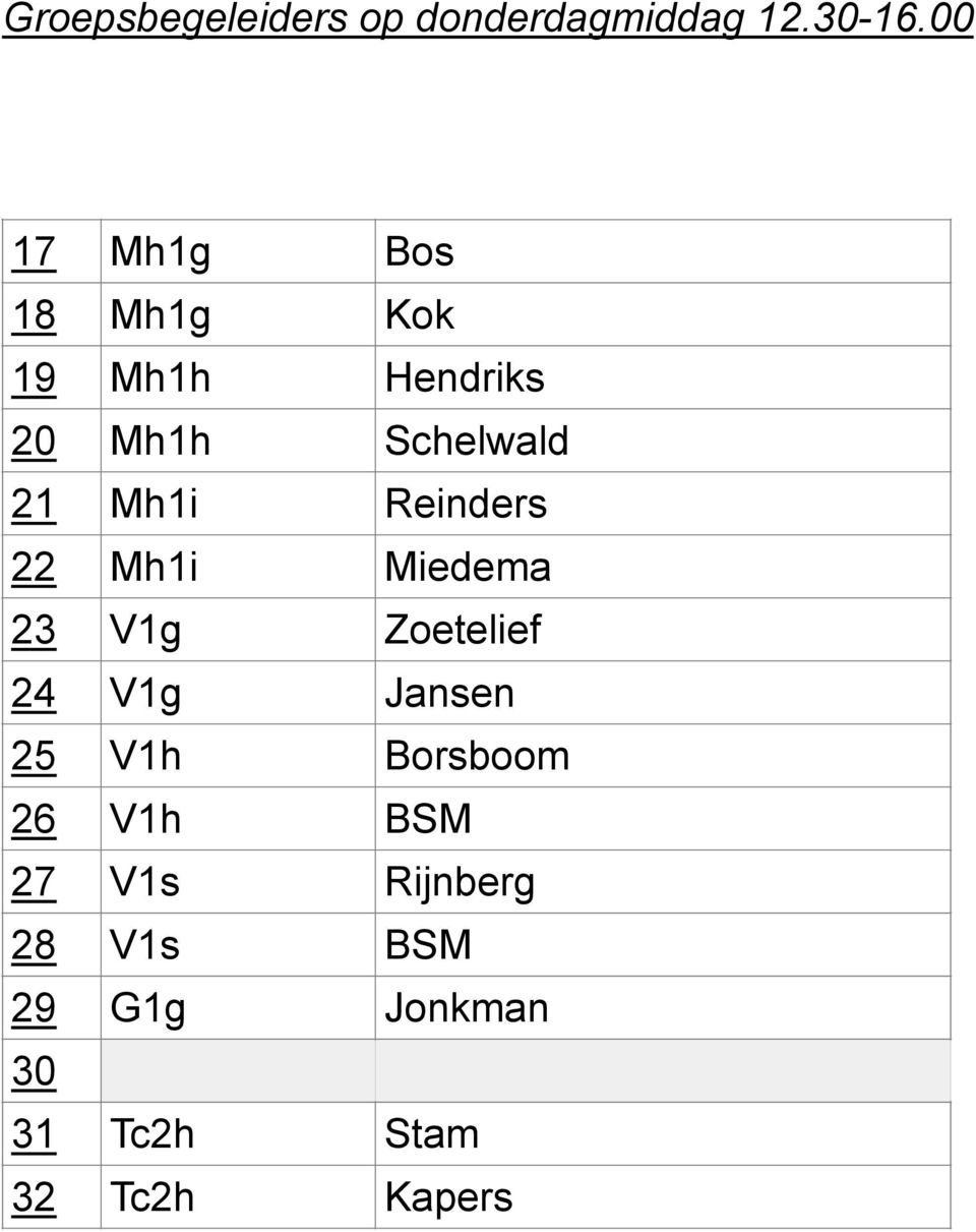 Mh1i Reinders 22 Mh1i Miedema 23 V1g Zoetelief 24 V1g Jansen 25 V1h