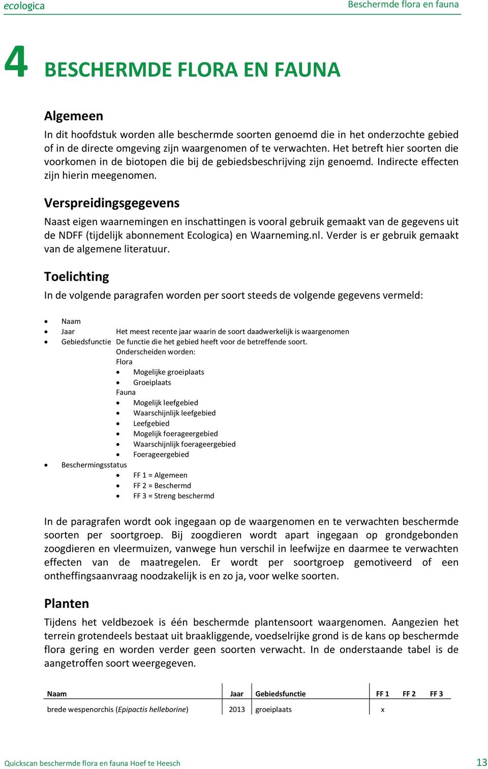 Verspreidingsgegevens Naast eigen waarnemingen en inschattingen is vooral gebruik gemaakt van de gegevens uit de NDFF (tijdelijk abonnement Ecologica) en Waarneming.nl.