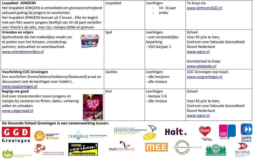 te praten over het lichaam, vriendschap, partners, seksualiteit en weerbaarheid. www.vriendenenvrijers.