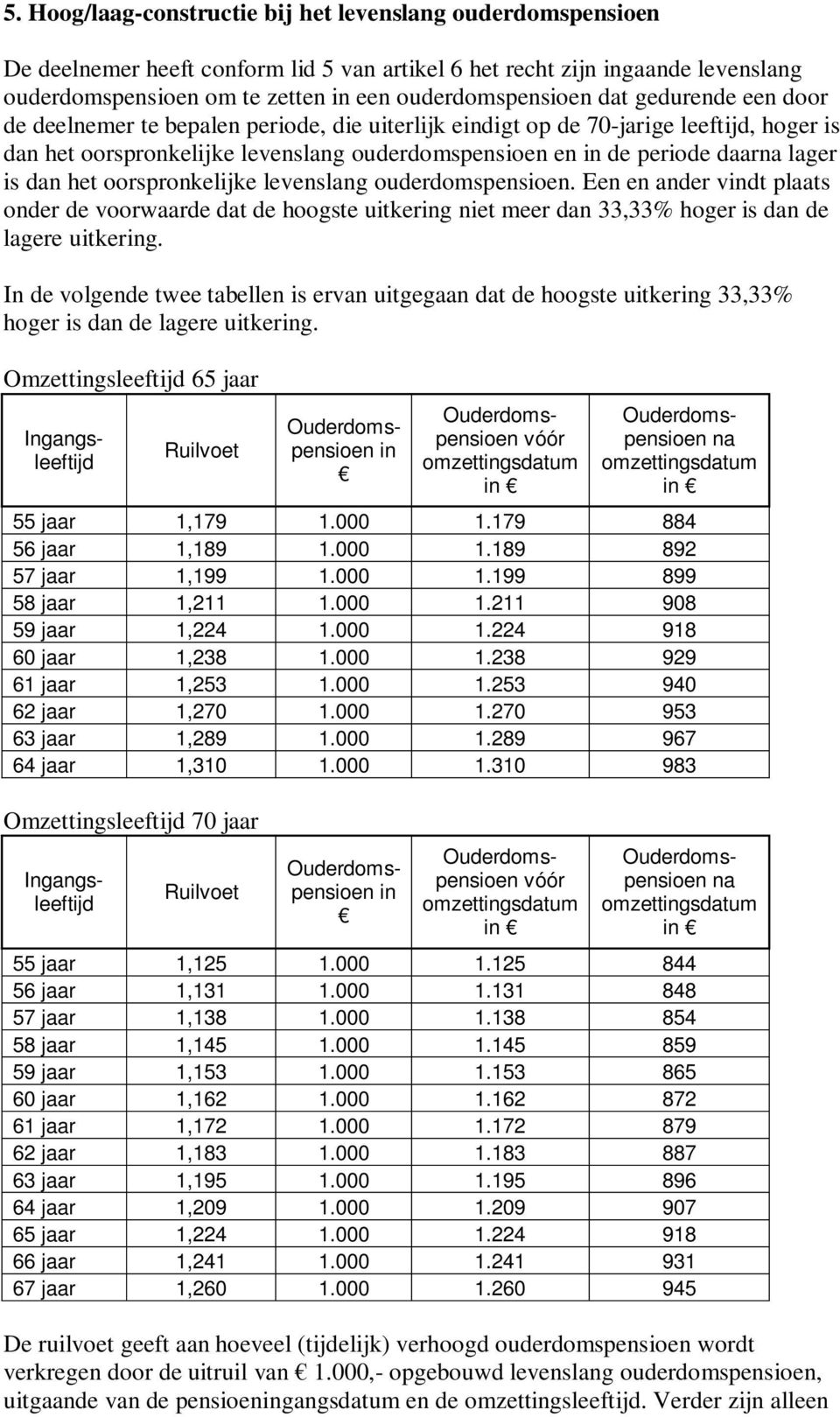 Een en ander vindt plaats onder de voorwaarde dat de hoogste uitkering niet meer dan 33,33% hoger is dan de lagere uitkering.