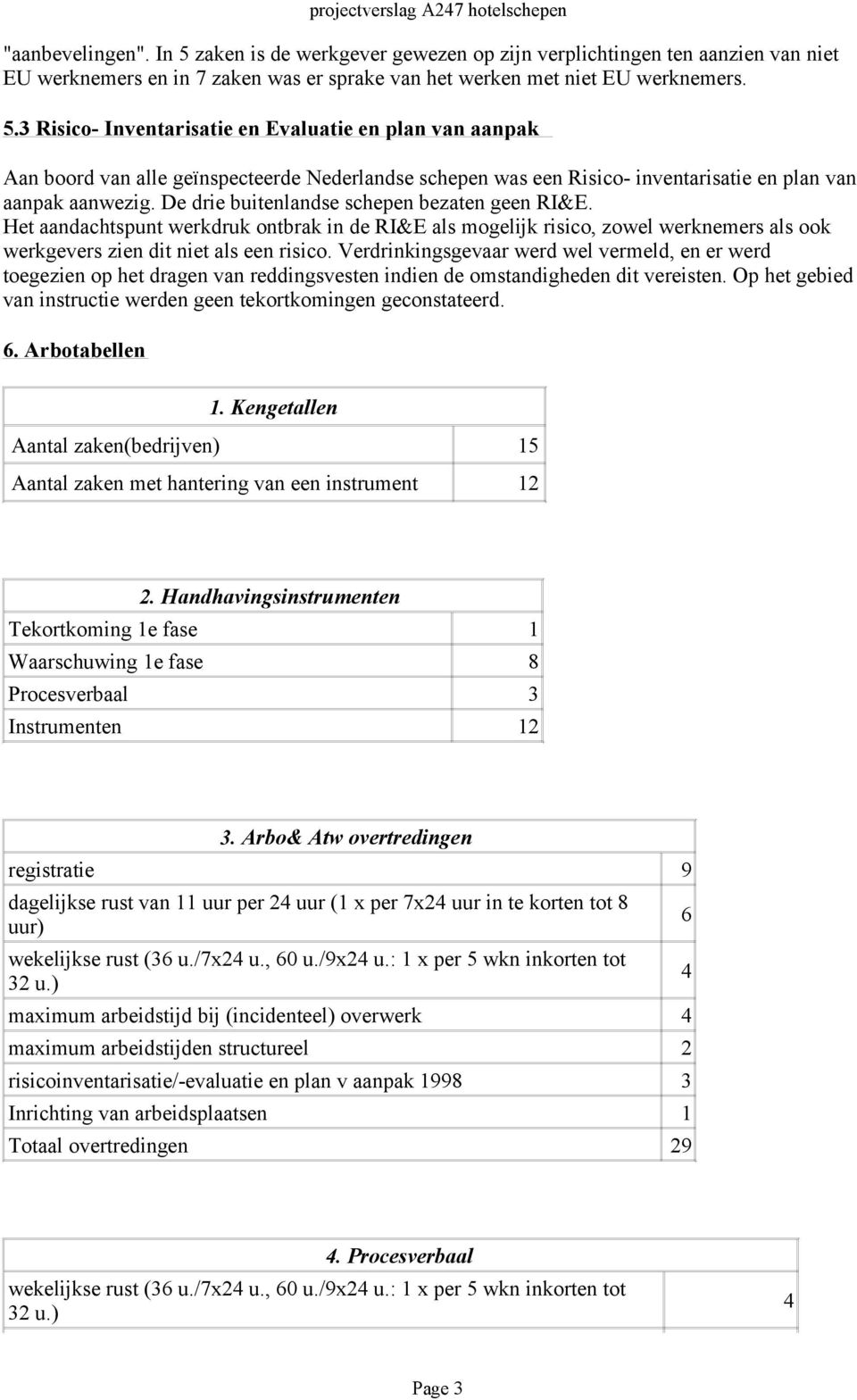 De drie buitenlandse schepen bezaten geen RI&E. Het aandachtspunt werkdruk ontbrak in de RI&E als mogelijk risico, zowel werknemers als ook werkgevers zien dit niet als een risico.