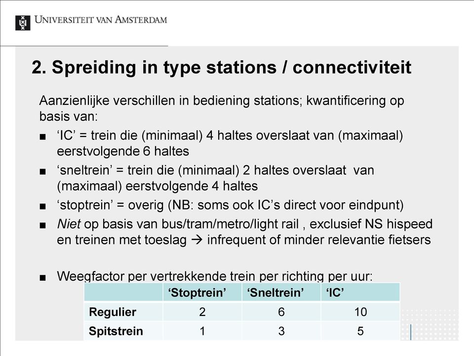 stoptrein = overig (NB: soms ook IC s direct voor eindpunt) Niet op basis van bus/tram/metro/light rail, exclusief NS hispeed en treinen met toeslag