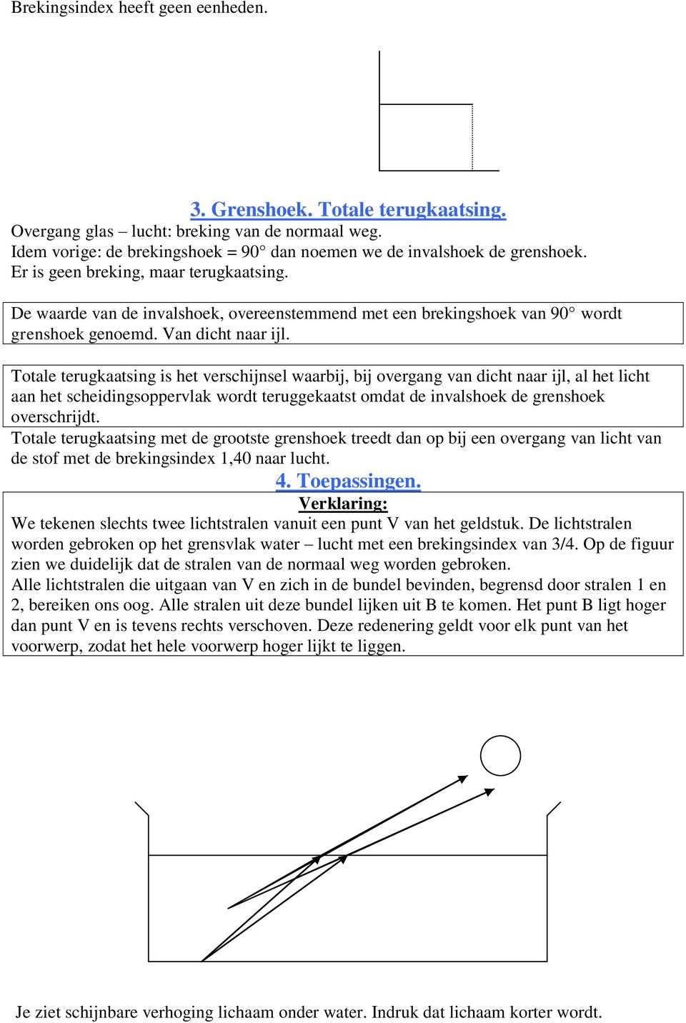 Totale terugkaatsing is het verschijnsel waarbij, bij overgang van dicht naar ijl, al het licht aan het scheidingsoppervlak wordt teruggekaatst omdat de invalshoek de grenshoek overschrijdt.