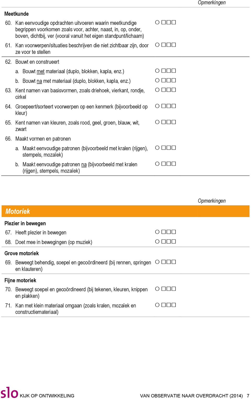 Bouwt na met materiaal (duplo, blokken, kapla, enz.) 63. Kent namen van basisvormen, zoals driehoek, vierkant, rondje, cirkel 64.