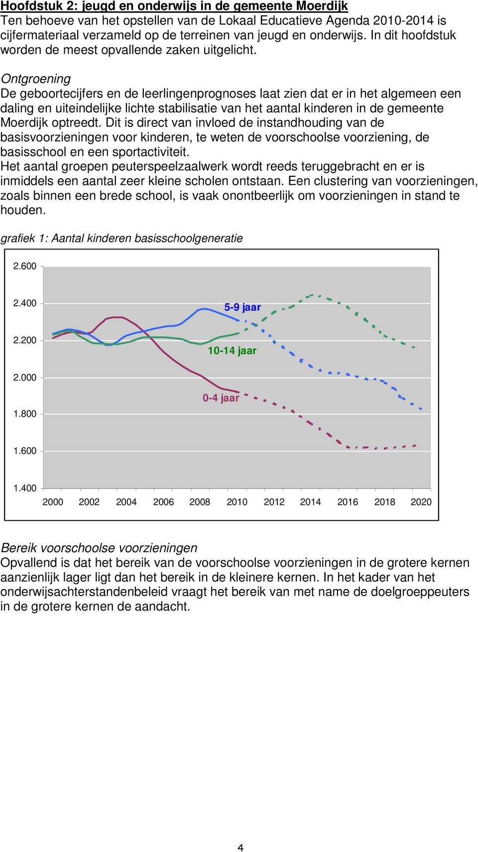 Ontgroening De geboortecijfers en de leerlingenprognoses laat zien dat er in het algemeen een daling en uiteindelijke lichte stabilisatie van het aantal kinderen in de gemeente Moerdijk optreedt.