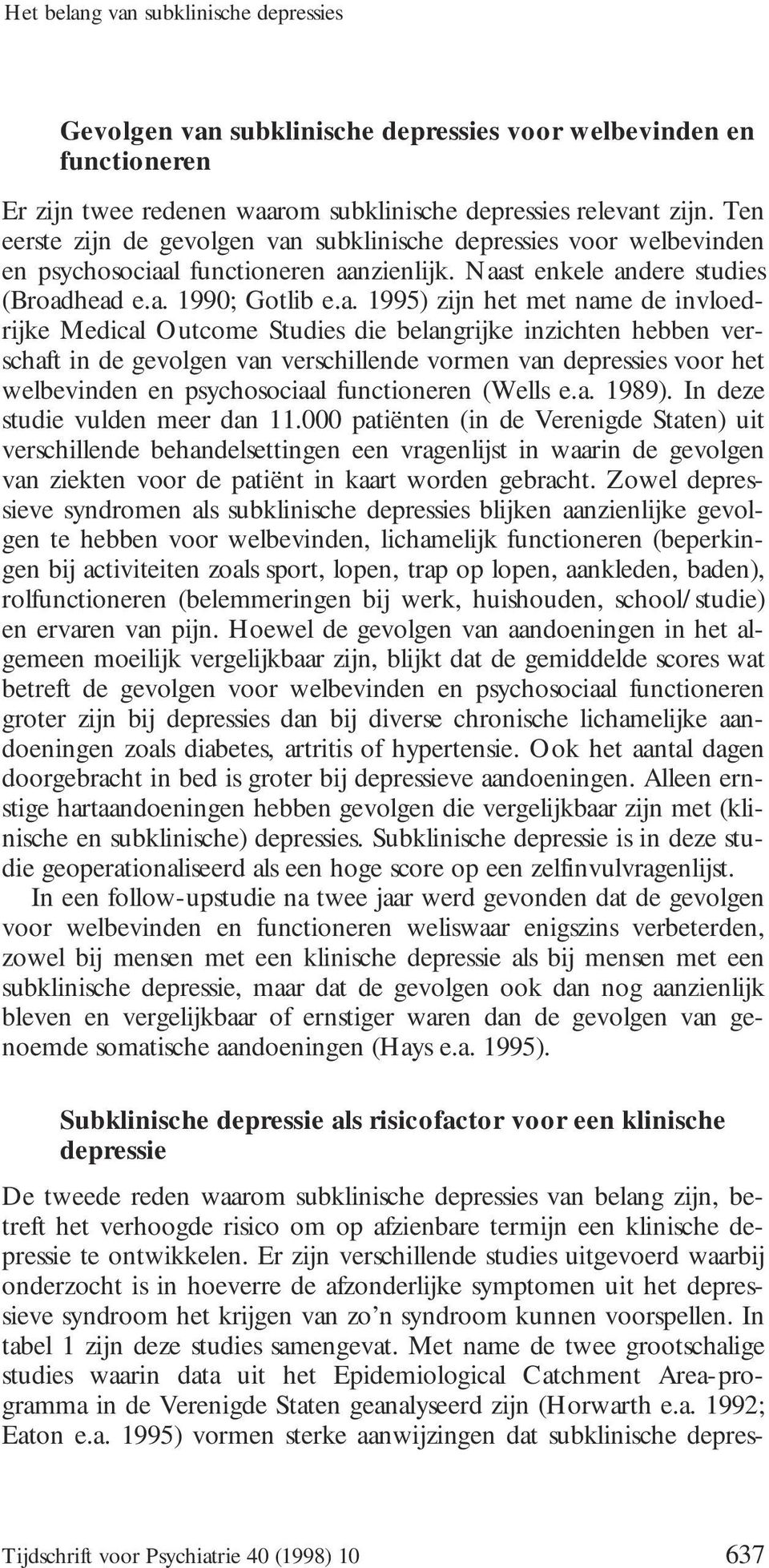 subklinische depressies voor welbevinden en psychosociaa