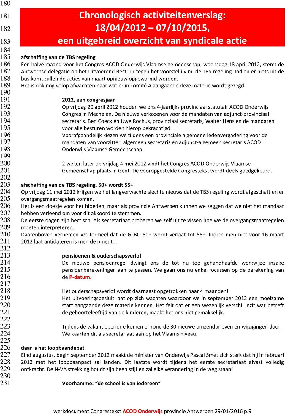 gemeenschap, woensdag 18 april 2012, stemt de Antwerpse delegatie op het Uitvoerend Bestuur tegen het voorstel i.v.m. de TBS regeling.