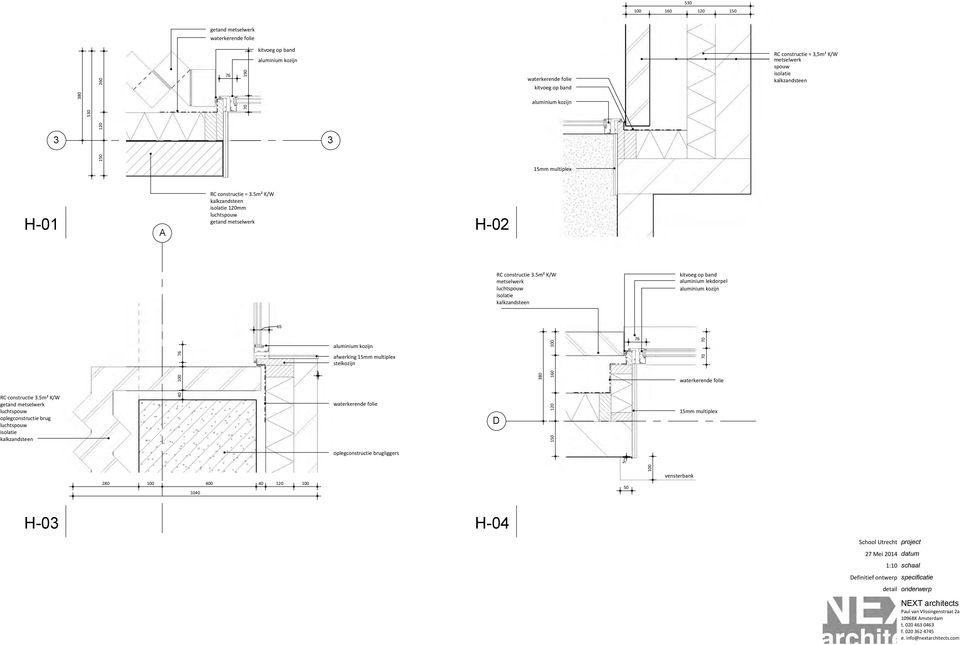 5m² K/W metselwerk luchtspouw isolatie kalkzandsteen kitvoeg op band aluminium lekdorpel aluminium kozijn 65 RC constructie 3.