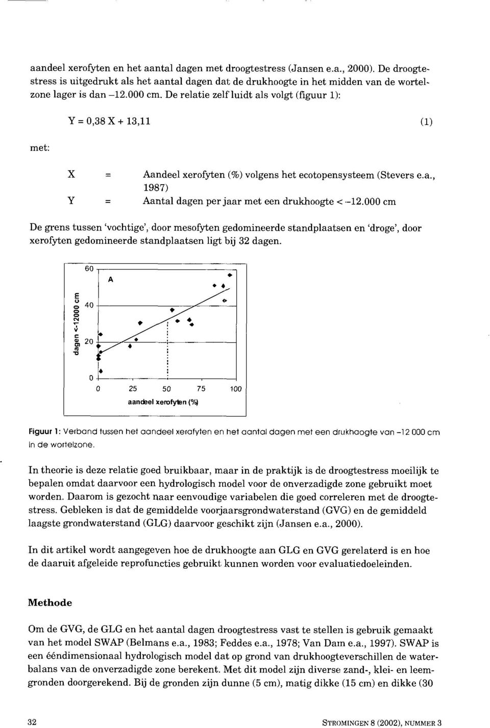 000 cm De grens tussen 'vochtige', door mesofyten gedomineerde standplaatsen en 'droge', door xerofyten gedomineerde standplaatsen ligt bij 32 dagen.