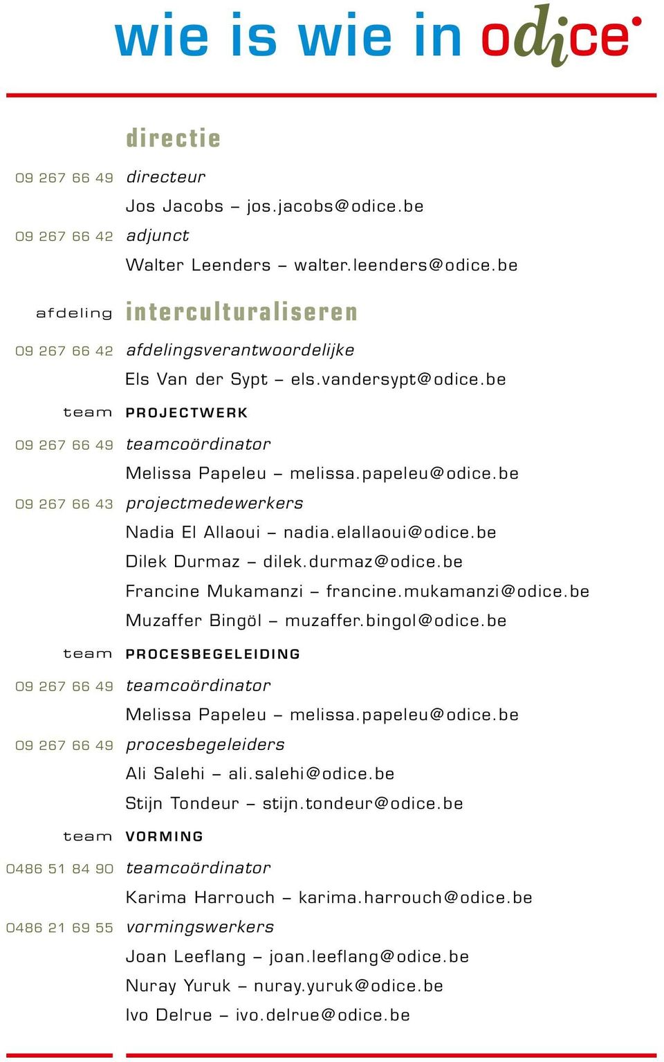 papeleu@odice.be 09 267 66 43 projectmedewerkers Nadia El Allaoui nadia.elallaoui@odice.be Dilek Durmaz dilek.durmaz@odice.be Francine Mukamanzi francine.mukamanzi@odice.be Muzaffer Bingöl muzaffer.