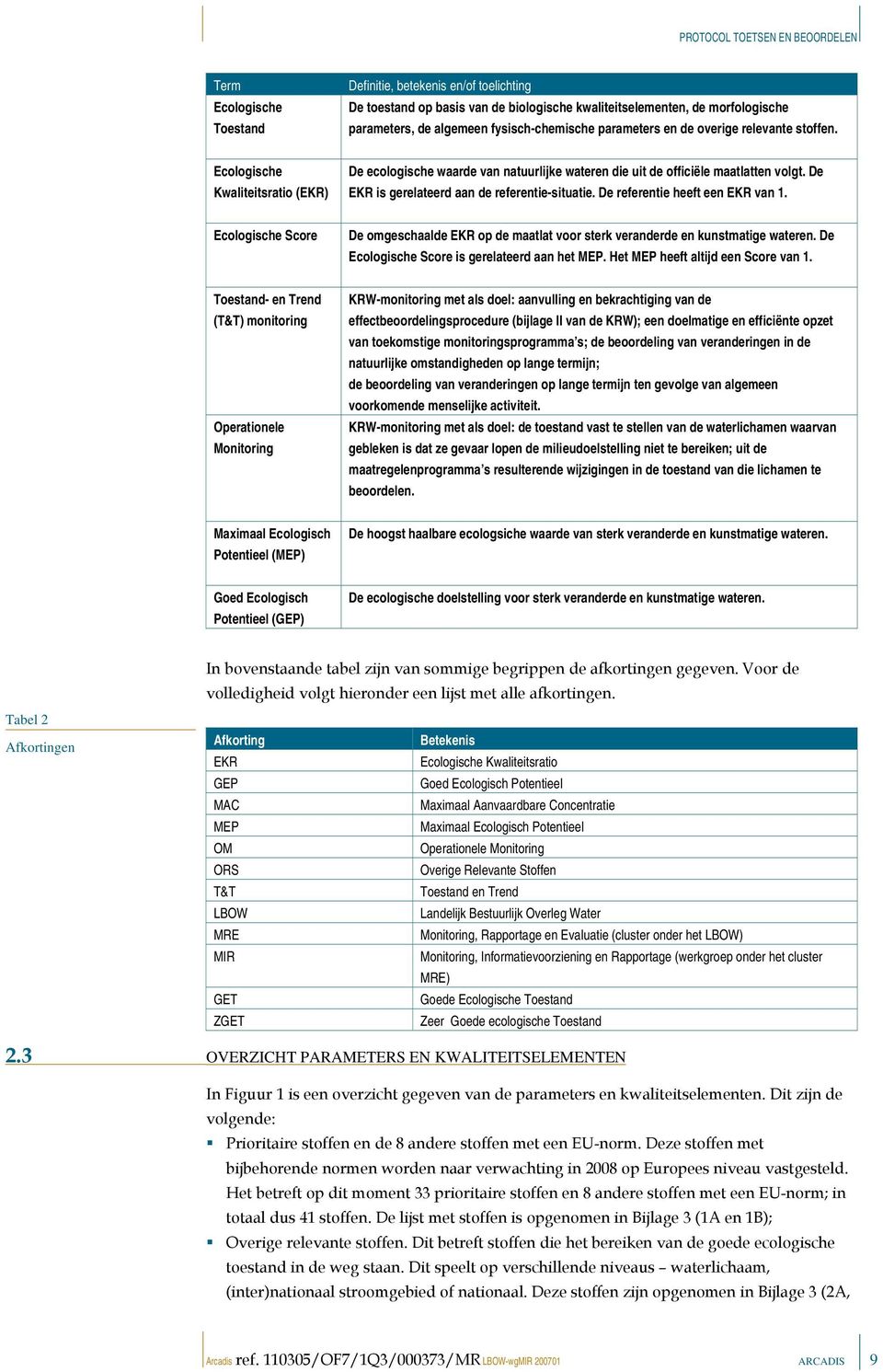 De referentie heeft een EKR van 1. Ecologische Score De omgeschaalde EKR op de maatlat voor sterk veranderde en kunstmatige wateren. De Ecologische Score is gerelateerd aan het MEP.