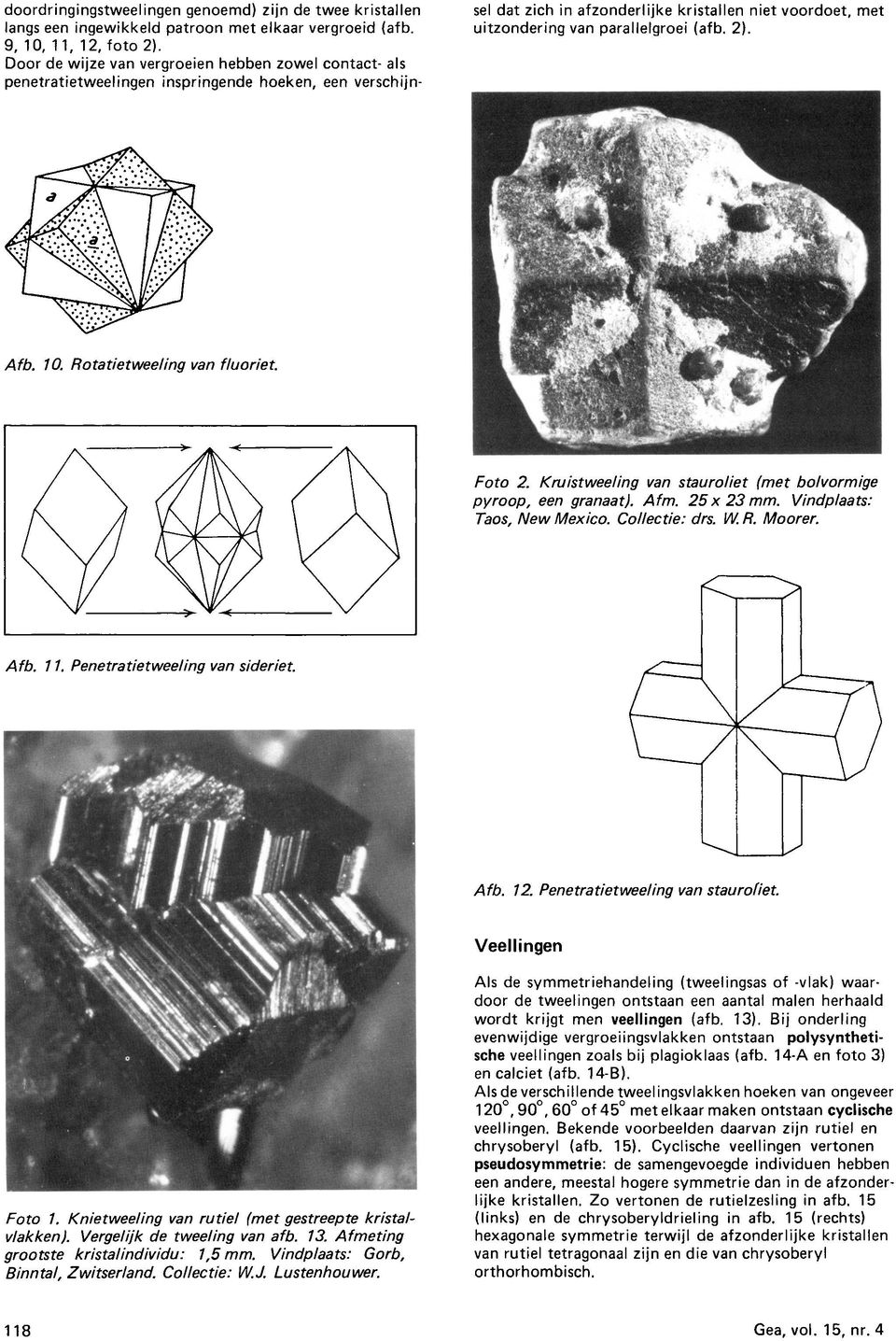 parallelgroei (afb. 2). Afb. 10. Rotatietweeling van fluoriet. Afb. 12. Penetratietweeling van staurofiet.