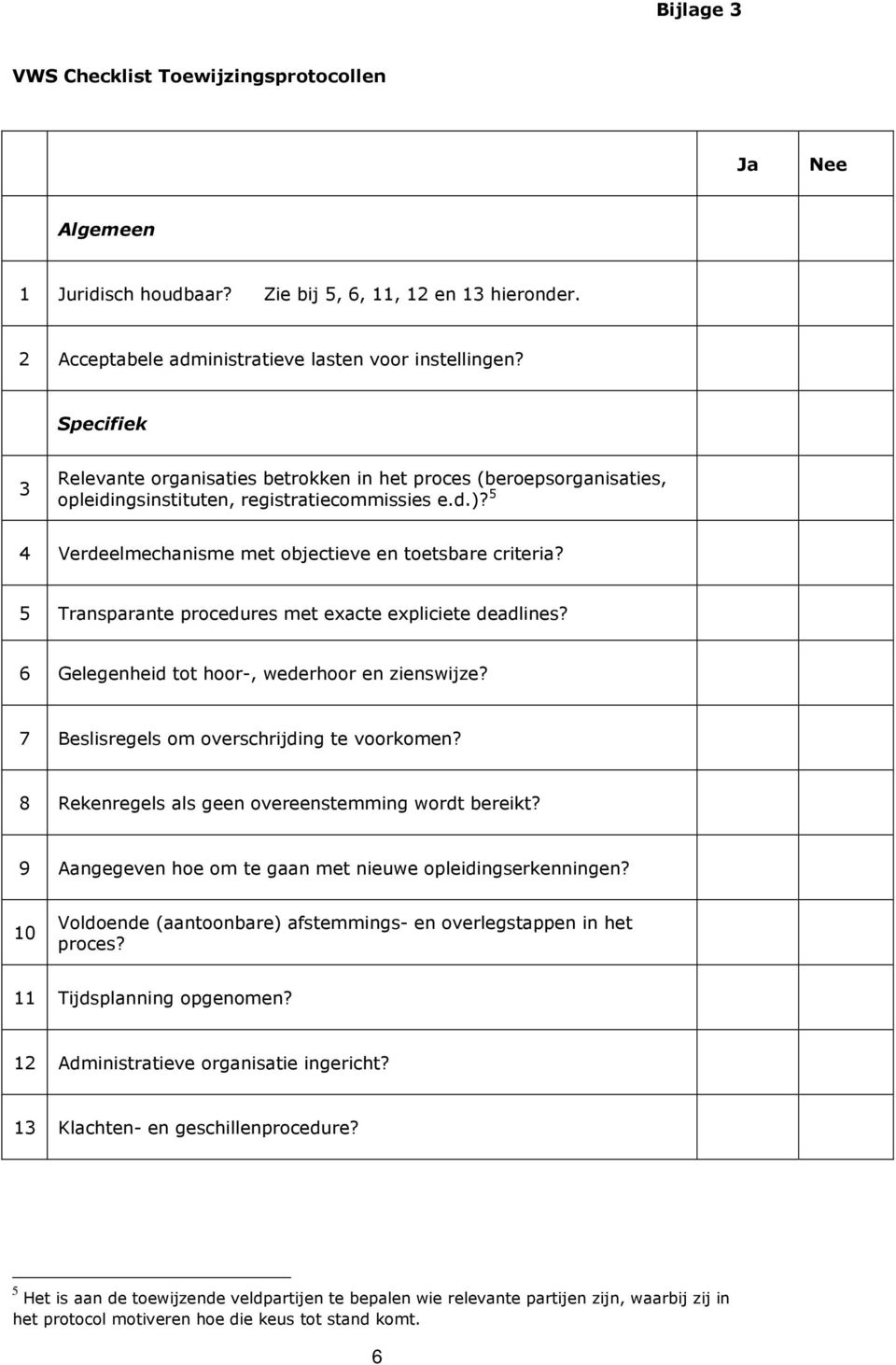 5 Transparante procedures met exacte expliciete deadlines? 6 Gelegenheid tot hoor-, wederhoor en zienswijze? 7 Beslisregels om overschrijding te voorkomen?