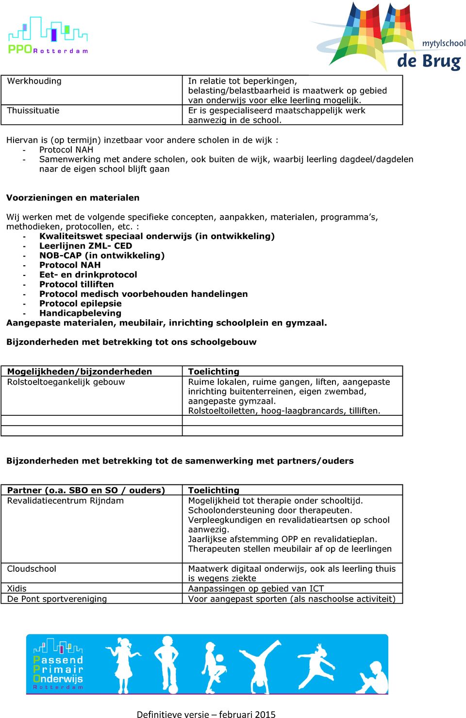 Hiervan is (op termijn) inzetbaar voor andere scholen in de wijk : Protocol NAH Samenwerking met andere scholen, ook buiten de wijk, waarbij leerling dagdeel/dagdelen naar de eigen school blijft gaan