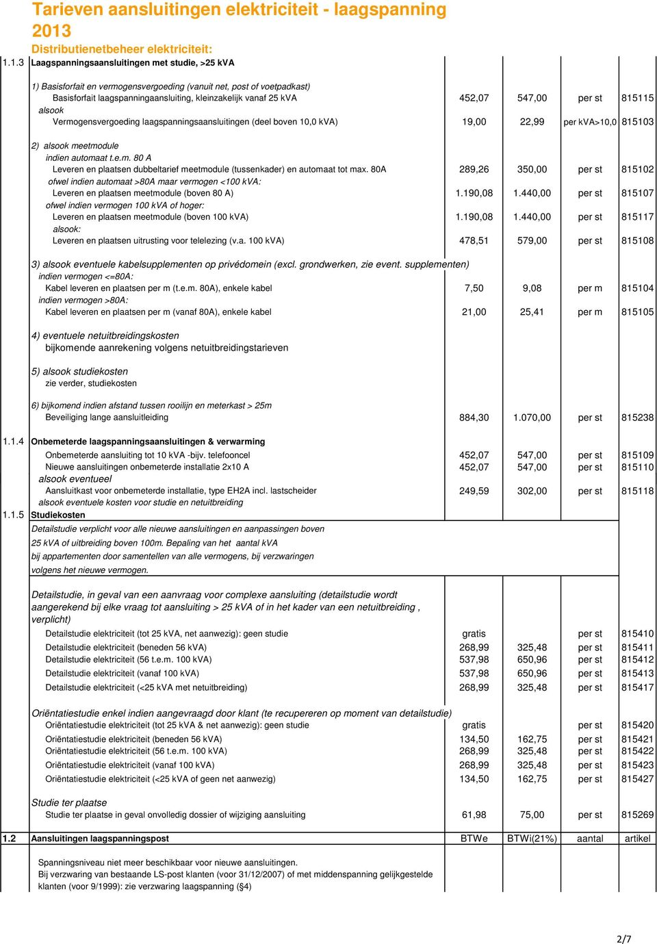 190,08 1.440,00 per st 815107 ofwel indien vermogen 100 kva of hoger: Leveren en plaatsen meetmodule (boven 100 kva) 1.190,08 1.440,00 per st 815117 alsook: Leveren en plaatsen uitrusting voor telelezing (v.