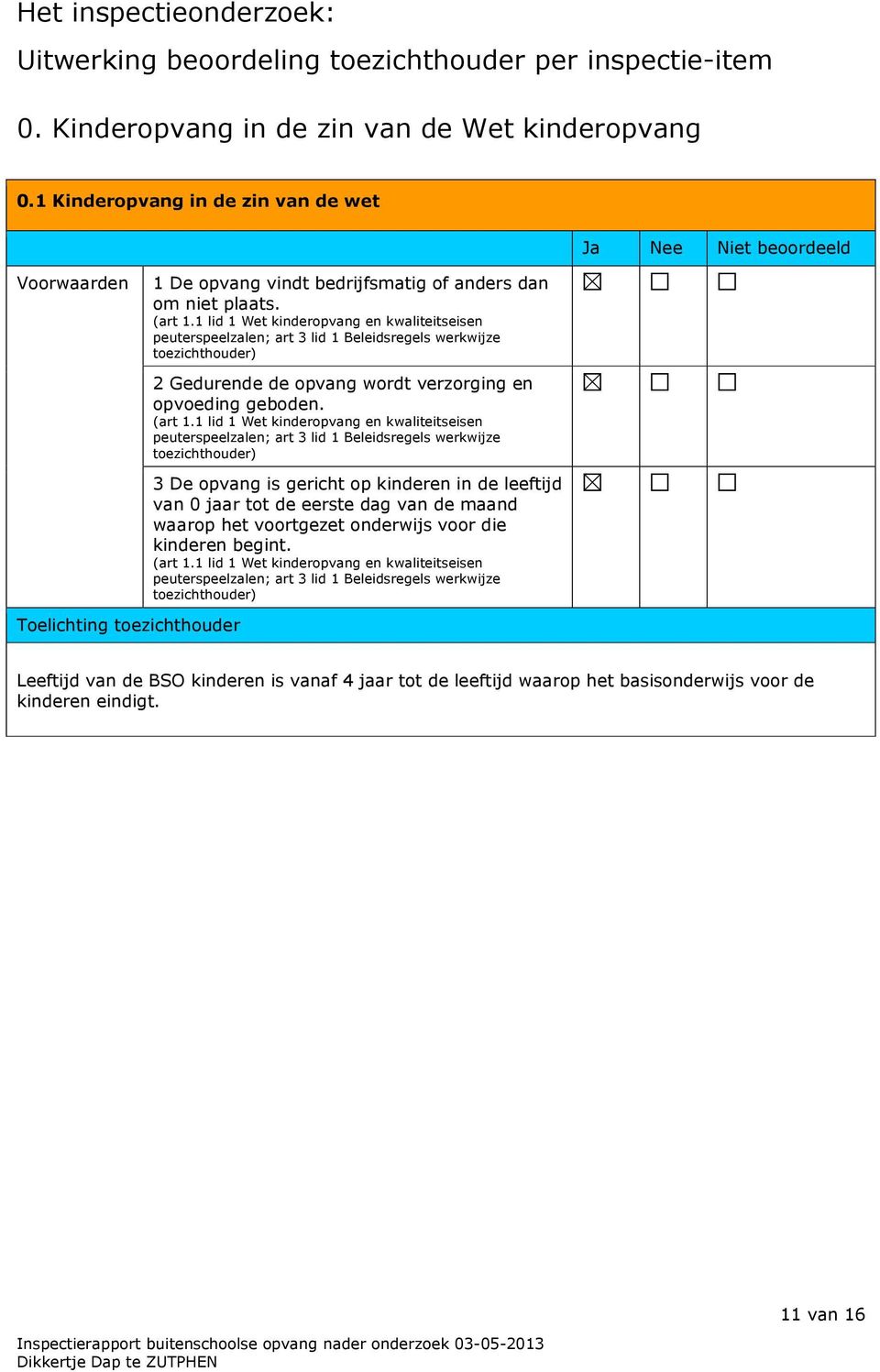 1 lid 1 Wet kinderopvang en kwaliteitseisen peuterspeelzalen; art 3 lid 1 Beleidsregels werkwijze toezichthouder) 2 Gedurende de opvang wordt verzorging en opvoeding geboden. (art 1.