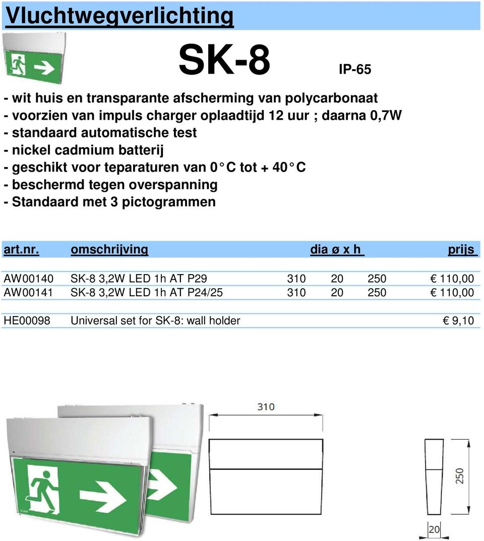 tot + 40 C - beschermd tegen overspanning - Standaard met 3 pictogrammen art.nr.