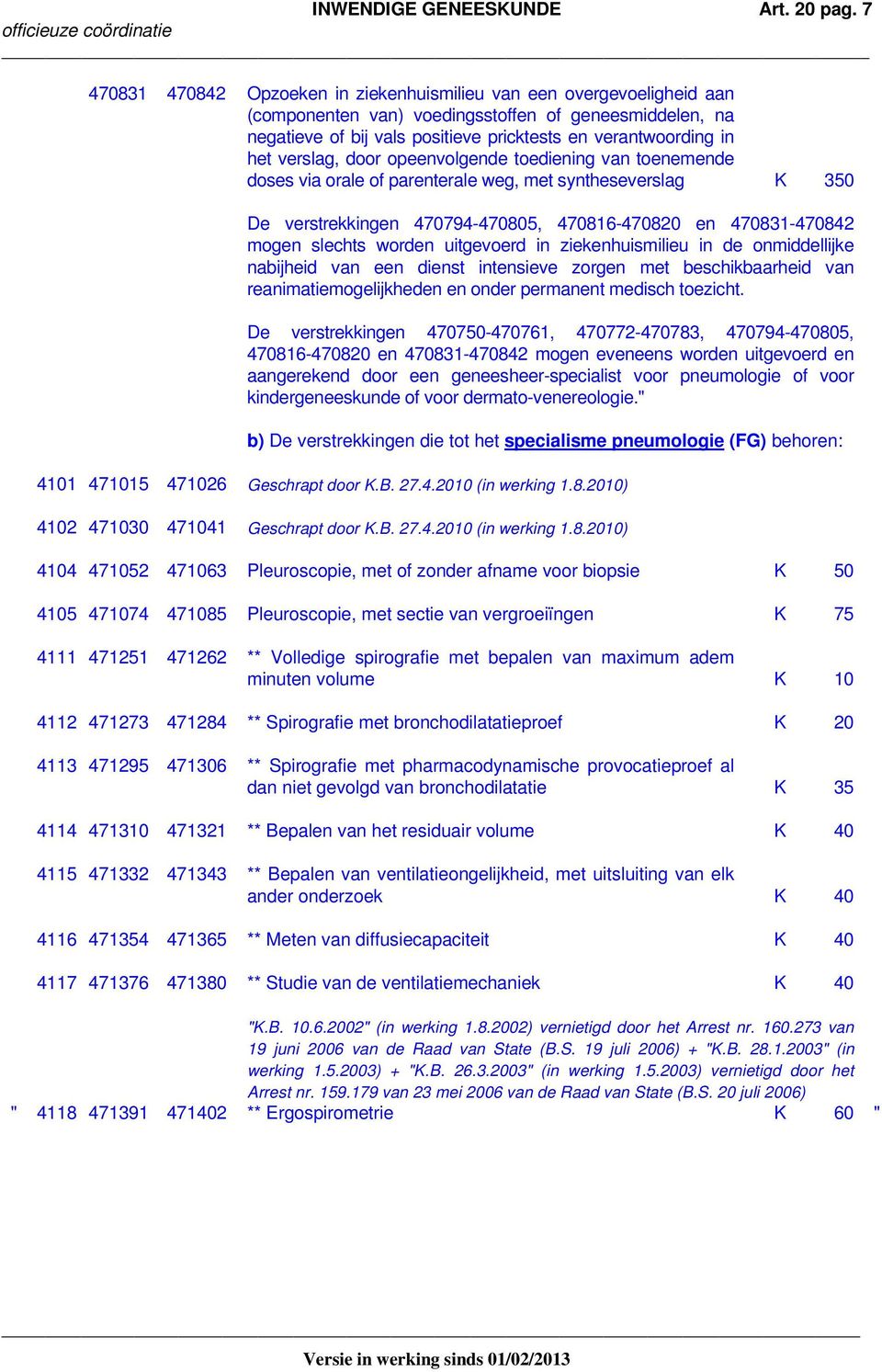 verslag, door opeenvolgende toediening van toenemende doses via orale of parenterale weg, met syntheseverslag K 350 De verstrekkingen 470794-470805, 470816-470820 en 470831-470842 mogen slechts