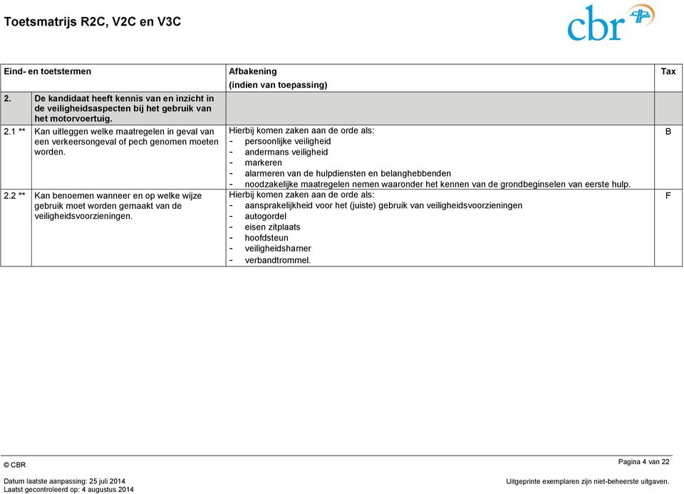 2 ** Kan benoemen wanneer en op welke wijze gebruik moet worden gemaakt van de veiligheidsvoorzieningen.