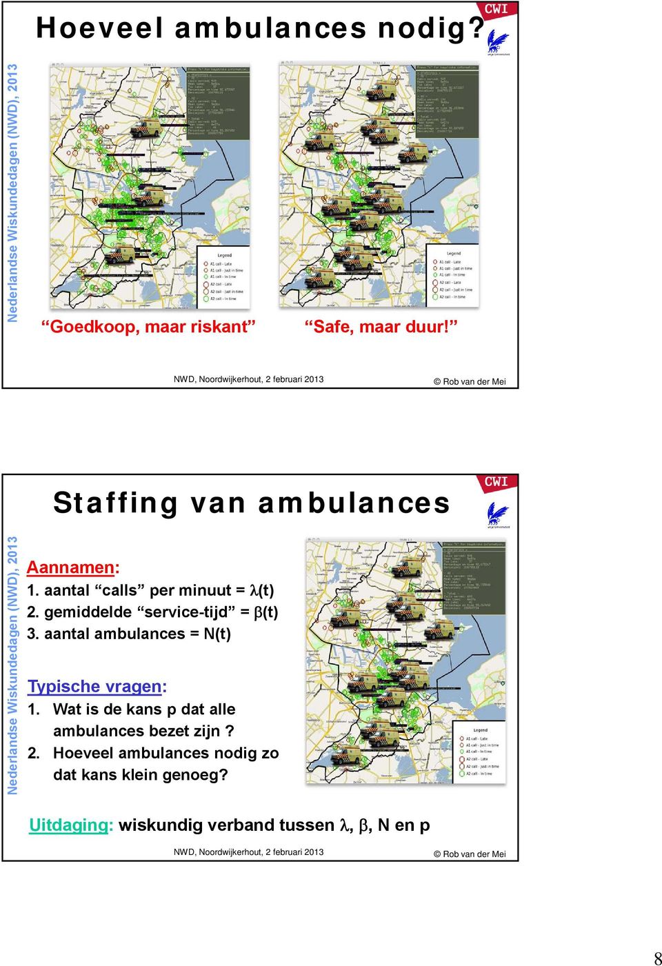 gemiddelde service-tijd = (t) 3. aantal ambulances = N(t) Typische vragen: 1.