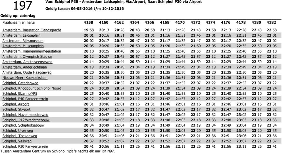 22:17 22:32 22:47 23:02 Amsterdam, Museumplein 20:05 20:20 20:35 20:50 21:05 21:20 21:35 21:50 22:05 22:20 22:35 22:50 23:05 Amsterdam, Haarlemmermeerstation 20:10 20:25 20:40 20:55 21:10 21:25 21:40