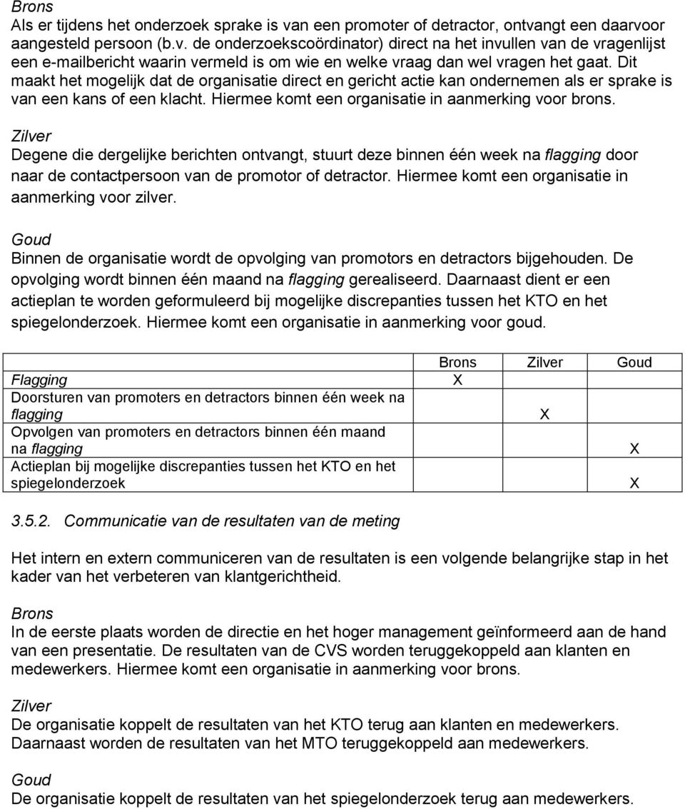 Zilver Degene die dergelijke berichten ontvangt, stuurt deze binnen één week na flagging door naar de contactpersoon van de promotor of detractor.