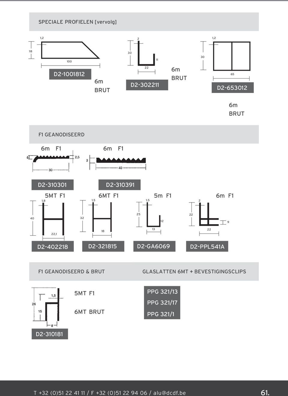 13 22 D2-402218 D2-321815 D2-GA6069 D2-PPL541A F1 GEANODISEERD & GLASLATTEN 6MT + BEVESTIGINGSCLIPS