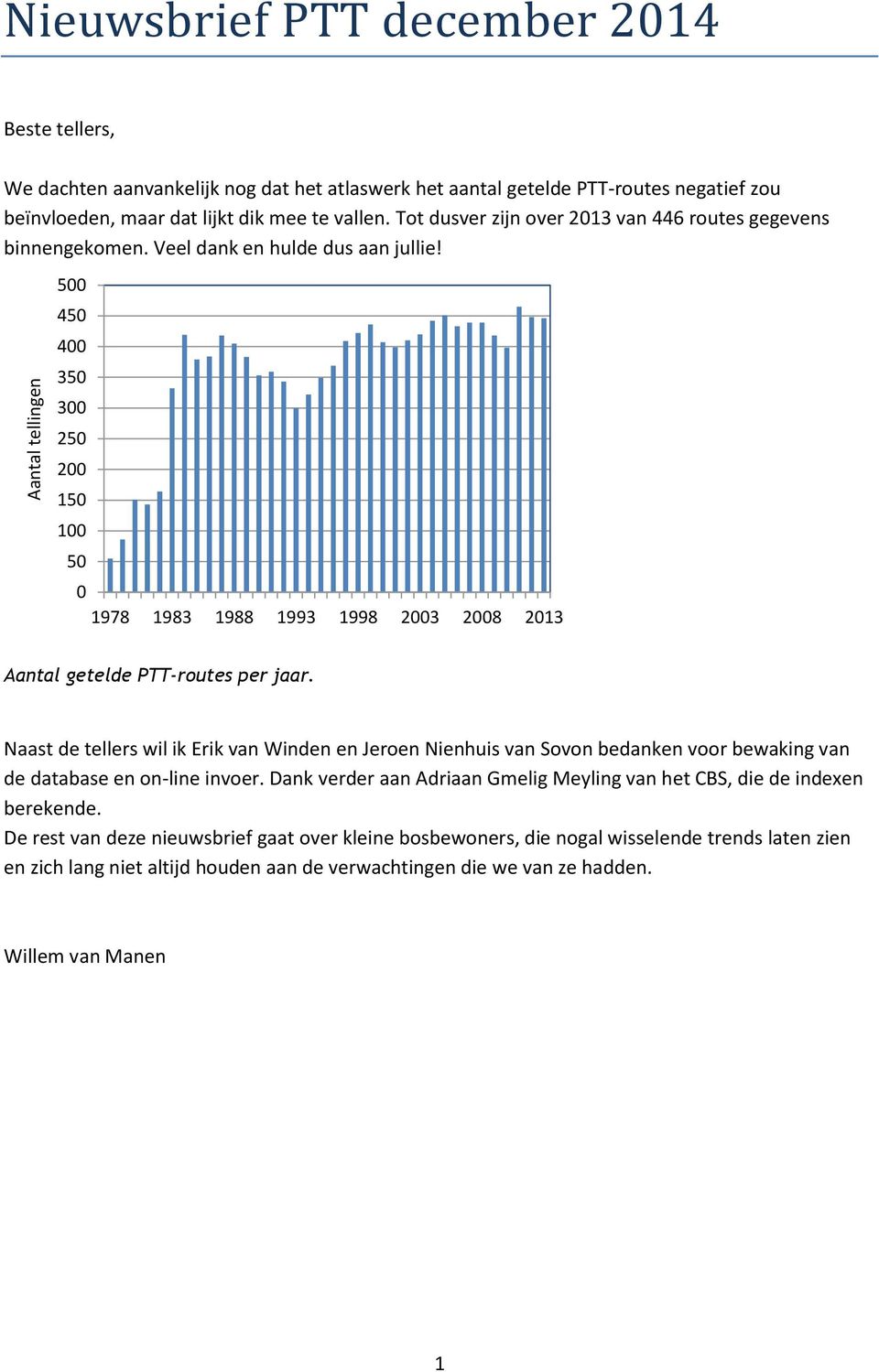 Naast de tellers wil ik Erik van Winden en Jeroen Nienhuis van Sovon bedanken voor bewaking van de database en on-line invoer.