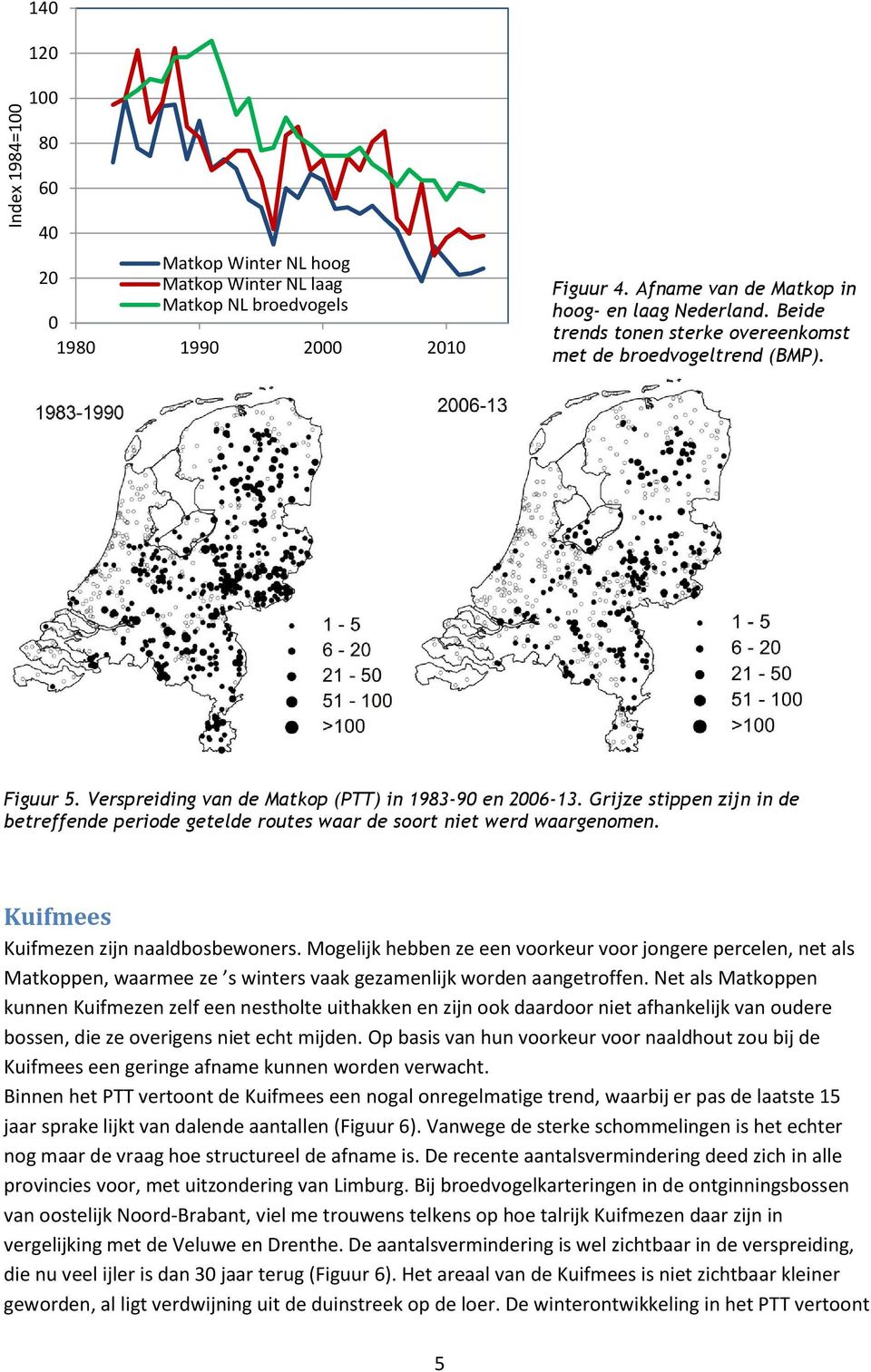 Grijze stippen zijn in de betreffende periode getelde routes waar de soort niet werd waargenomen. Kuifmees Kuifmezen zijn naaldbosbewoners.