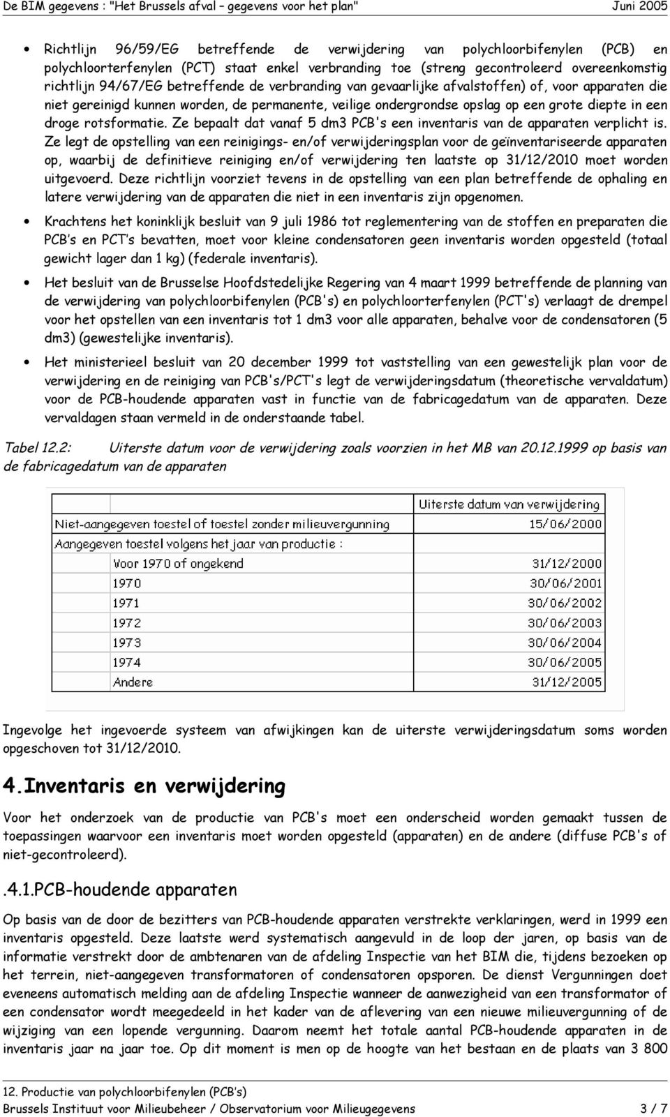 Ze bepaalt dat vanaf 5 dm3 PCB's een inventaris van de apparaten verplicht is.