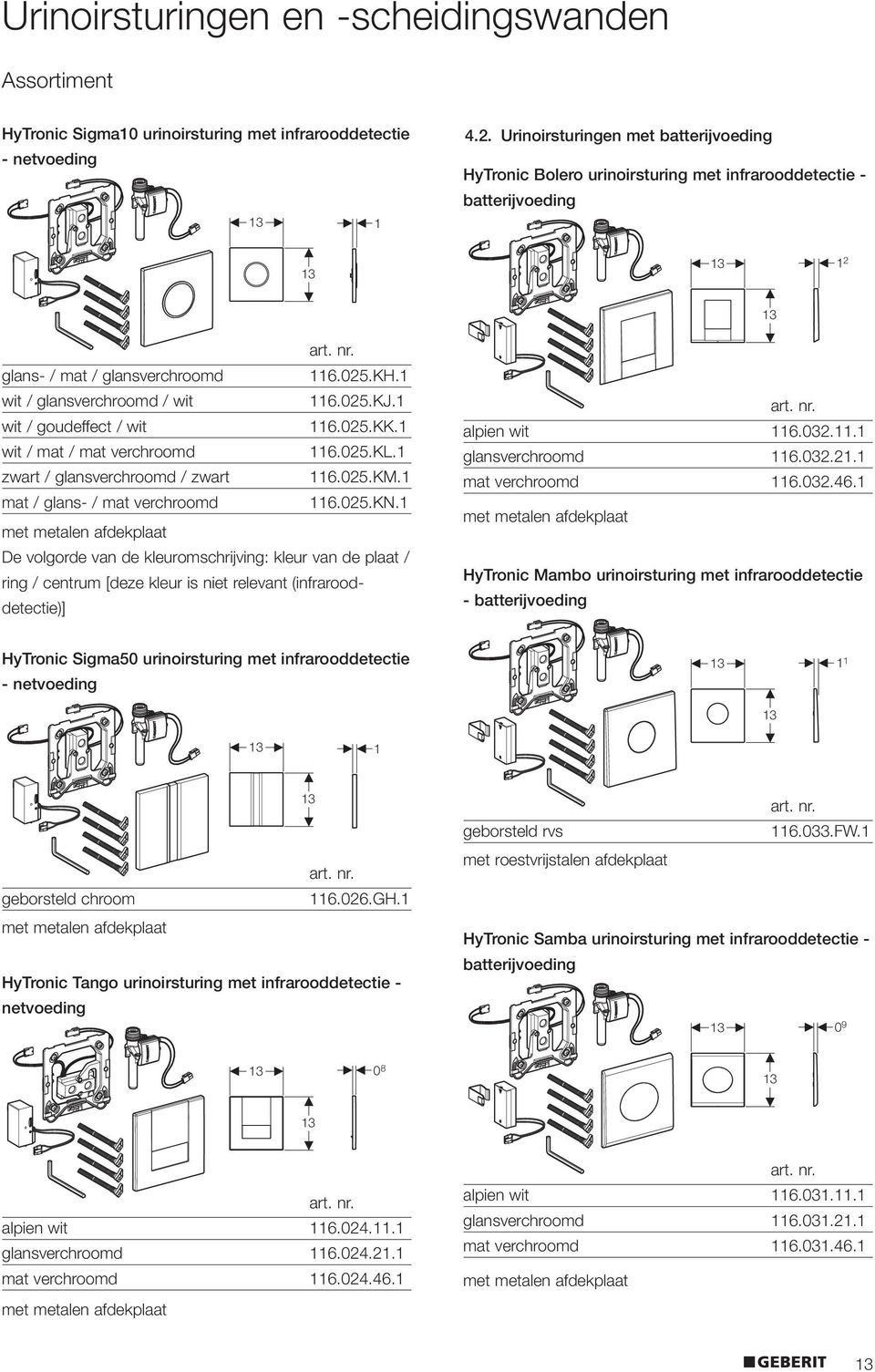 1 wit / goudeffect / wit 116.025.KK.1 wit / mat / mat verchroomd 116.025.KL.1 zwart / glansverchroomd / zwart 116.025.KM.1 mat / glans- / mat verchroomd 116.025.KN.